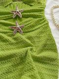 Women Textured Ruched Strap One-Piece Swimsuit Hollow Out Slim Waist With Starfish Decoration Spa Holiday Swimsuit