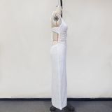 Women Sexy Low Cut V-Neck Halter Neck Hollow Out Knit Dress