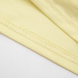 Women Solid Color V-Neck Ruffled Short Sleeve Top Tight Fitting Capri Pants Two-Piece Set