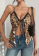 Women Sexy Leopard Print Lace Trim Strap See-Through Sleeveless Tank Top