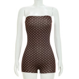 Women Polka Dot Color Block Strapless Tight Fitting Rompers