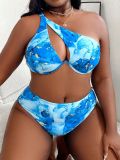 Plus Size Women One-Shoulder Hollow Out Two-Piece Swimsuit