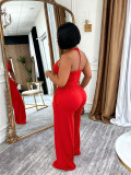 Summer Women Casual Street Halter Top & High Waist Wide Leg Pants Set
