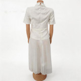 Summer Women Short Sleeve Blazer & Pleated Skirt Set Casual Coat Office Formal Wear