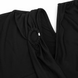 Summer Women Solid Color Slash Shoulder Hollow Out Open Waist Jumpsuit