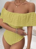 Women Sexy Off Shoulder Hollow Out Jacquard Ruffled Jumpsuit