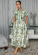 Spring & Autumn Women Printed Turndown Collar Short Sleeve Slim Waist Casual Long Shirt Dress（Processing time need 3-6 days）