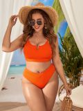 Plus Size Women Two-Piece Solid Color Sexy Hollow Out Bikini Swimsuit