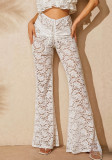 Women Lace See-Through High Waist Bell Bottom Wide Leg Pants Holiday Style Long Pants