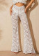 Women Lace See-Through High Waist Bell Bottom Wide Leg Pants Holiday Style Long Pants