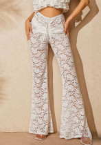 Women Lace See-Through High Waist Bell Bottom Wide Leg Pants Holiday Style Long Pants Women Lace See-Through High Waist Bell Bottom Wide Leg Pants Holiday Style Long Pants