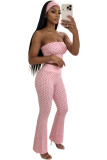 Women Polka Dot Strapless Top and Bell Bottom Pant Three-Piece Set (Includes Headscarf)