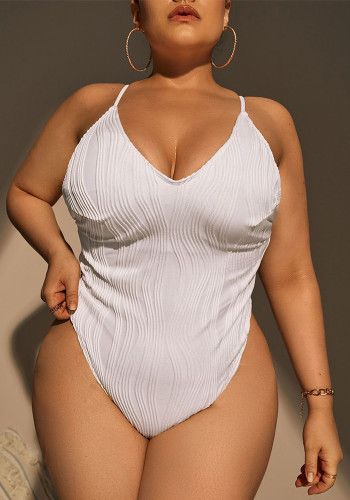 Plus Size Women One-Piece Bikini Sexy Low Back Tie Back Swimsuit