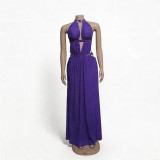 Summer Women Sexy Low Back Deep V Plunge Beaded Long Dress