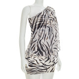 Women Sexy See-Through Mesh Cover Up Printed Dress Set