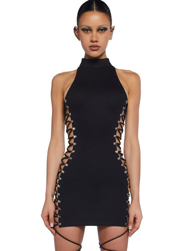 Women Lace-Up Halter Neck Bodycon Dress