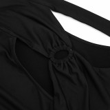 Summer Women Solid Color Slash Shoulder Hollow Out Open Waist Jumpsuit