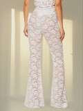 Women Lace See-Through High Waist Bell Bottom Wide Leg Pants Holiday Style Long Pants