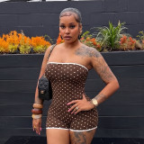 Women Polka Dot Color Block Strapless Tight Fitting Rompers