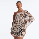 Women Sexy See-Through Mesh Cover Up Printed Dress Set