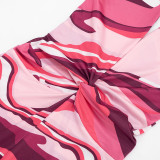 Women Deep V Printed Halter Neck Tight Fitting Capri Jumpsuit Two-Piece Set