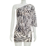 Women Sexy See-Through Mesh Cover Up Printed Dress Set