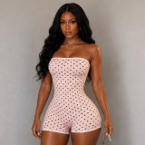Women Polka Dot Color Block Strapless Tight Fitting Rompers