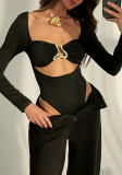 Summer Women Long Sleeve Sexy Hollow Out Bodysuit