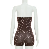 Women Polka Dot Color Block Strapless Tight Fitting Rompers
