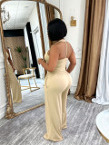 Summer Women Casual Street Halter Top & High Waist Wide Leg Pants Set