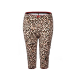 Women Casual High Waist Fitted Leopard Print Capri Pants
