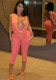 Women Fitted Cowl Neck Halter Neck Low Back Top Tight Fitting Capri Pants Two-Tone Set
