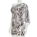 Women Sexy See-Through Mesh Cover Up Printed Dress Set