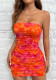 Women Sleeveless Strapless Floral Ruffled Tight Fitting Mini Bodycon Dress