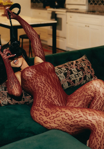 Women Sexy Long-sleeved Hollow-out Leopard Print Lingerie Two-piece Set with Gloves and Shawl