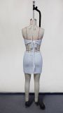 Summer Women Solid Color Low Back Holiday Style One-Piece Beach Dress