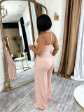 Summer Women Casual Street Halter Top & High Waist Wide Leg Pants Set