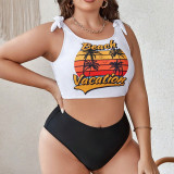 Plus Size Women Two-Piece High Waist Triangle Bikini Swimsuit
