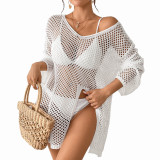 Women Irregular V-Neck Hollow Out Side Split Cover Up Beach Dress