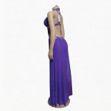 Summer Women Sexy Low Back Deep V Plunge Beaded Long Dress