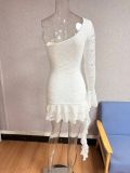 Summer Women Chic Lace One-Shoulder Fitted Mini Dress Sexy Party Dress