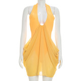 Spring Summer Women Sexy Halter Neck Patchwork Dress