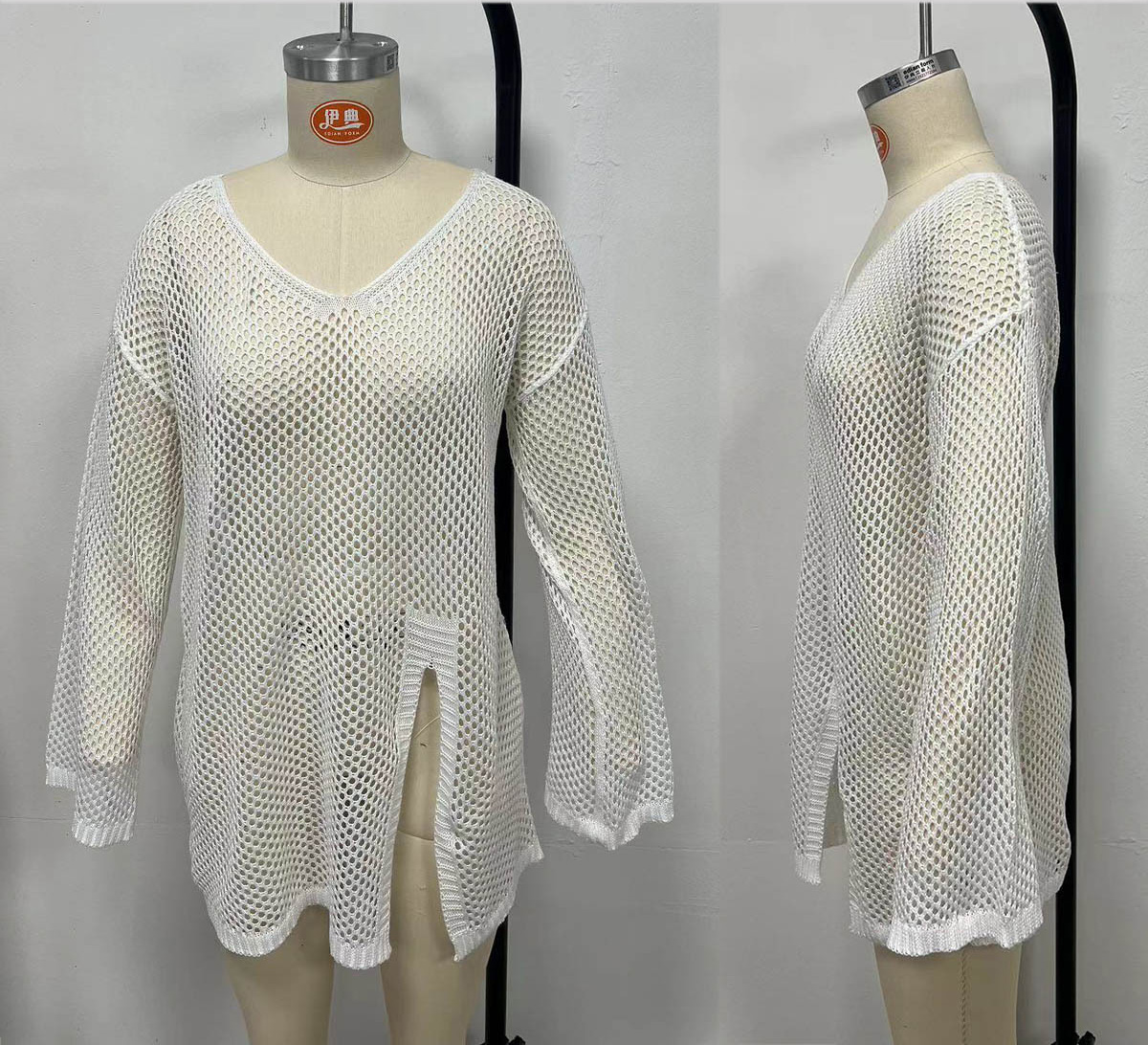 Irregular V-Neck Hollow-Out Side Split Beach Cover-Up Dress