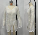 Women Irregular V-Neck Hollow Out Side Split Cover Up Beach Dress