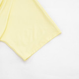 Women Solid Color V-Neck Ruffled Short Sleeve Top Tight Fitting Capri Pants Two-Piece Set