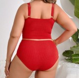 Plus Size Women Sexy High Waist Slim Fit Bikini Swimsuit Beach Wear