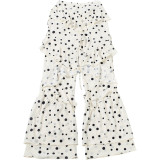 Summer Women Polka Dot Printed Lace-Up Patchwork Ruffled Bell Bottom Pants