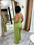 Summer Women Casual Street Halter Top & High Waist Wide Leg Pants Set
