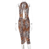 Summer Women Sexy Lace-Up Halter Neck Deep V Low Back Fitted Jumpsuit