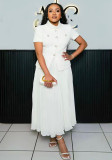 Summer Women Short Sleeve Blazer & Pleated Skirt Set Casual Coat Office Formal Wear